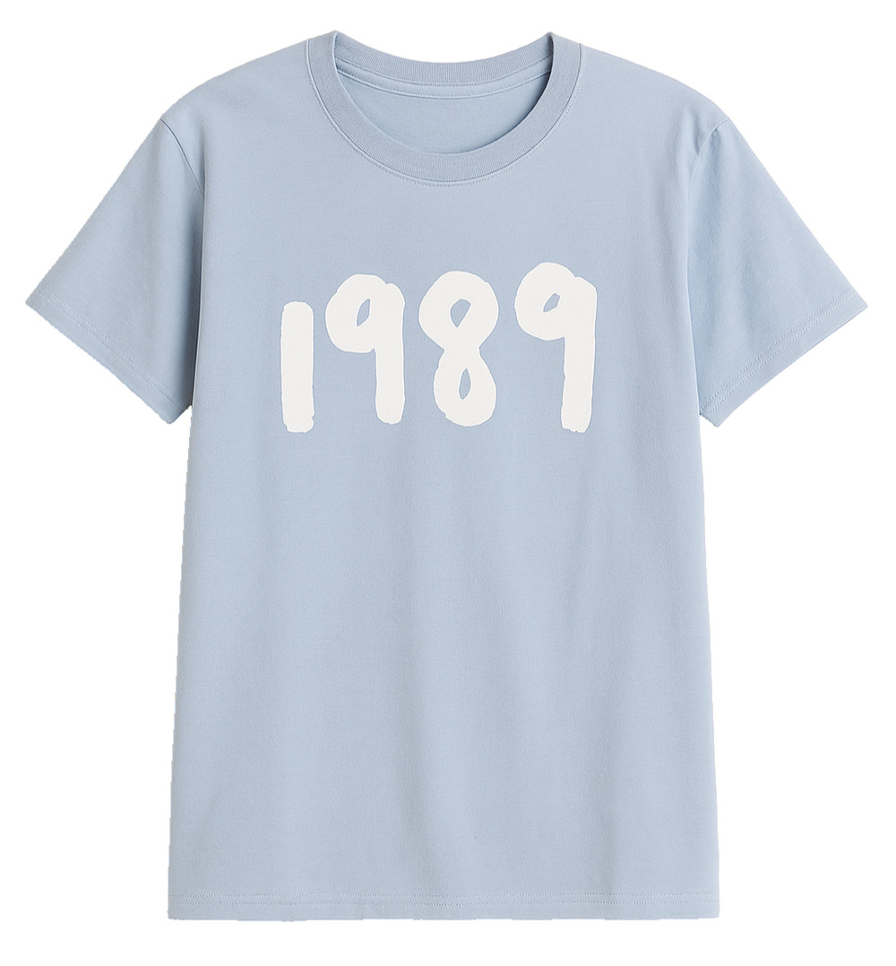 1989 Shirt Mens Small Light Blue Graphic Tee Casual Short Sleeve Crew Retro Tee
